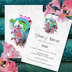 Spanish, Flower Heart Mexican Wedding Invitation