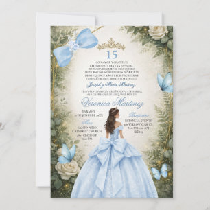 Spanish Forest Greenery Dusty Blue Floral 15 Años Invitation