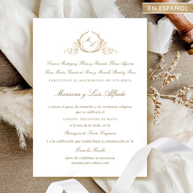 Spanish, Formal wedding invitation with Monogram (Creator Uploaded)