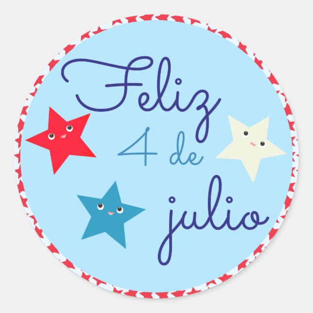 Spanish Fourth of July Patriotic Star  Classic Round Sticker (Front)