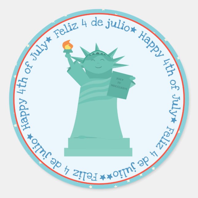 Spanish Fourth of July Statue of Liberty Sticker (Front)