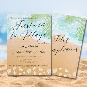 Spanish Fun Beach Palm Lights 75th Birthday Party Invitation