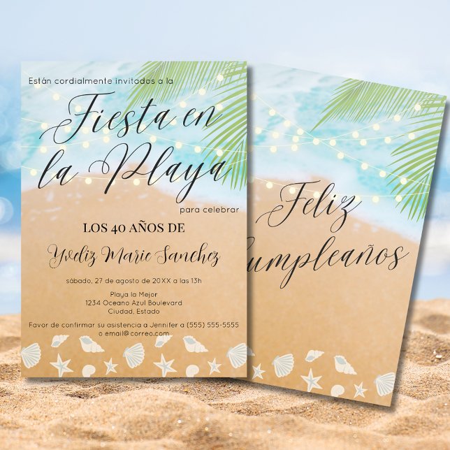 Spanish Fun Beach Sand Shore 40th Birthday Party Invitation (Creator Uploaded)