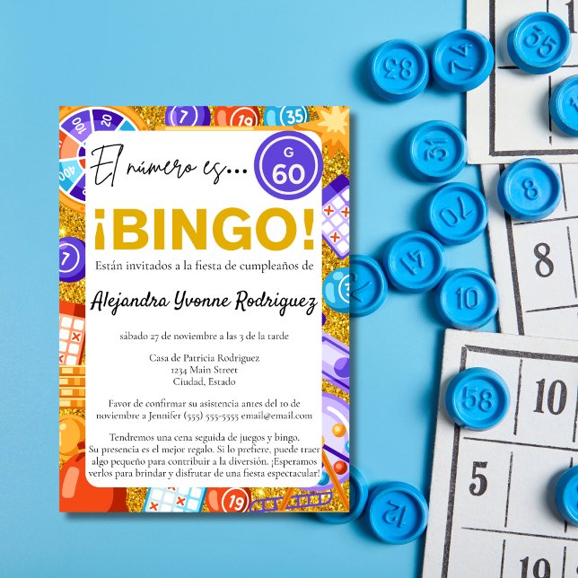 Spanish Fun Bingo & Games Gold 60th Birthday Invitation (Creator Uploaded)