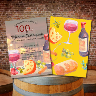 Spanish Fun Wine & Cheese Tasting 100th Birthday Invitation