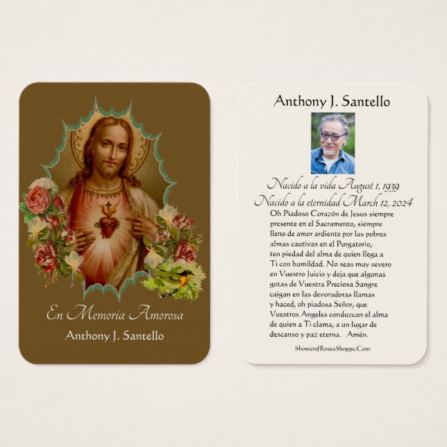 Spanish Funeral Catholic Jesus Memorial Prayer (Front & Back)