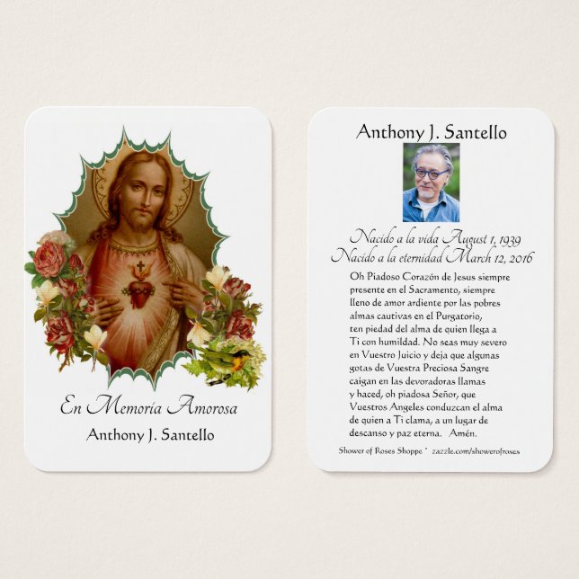 Spanish Funeral Catholic Jesus Memorial Prayer (Front & Back)