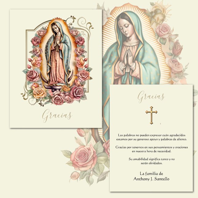 Spanish Funeral Guadalupe Religious Thank You (Beautiful Catholic Virgin Mary Our Lady of Guadalupe Funeral Thank You cards)