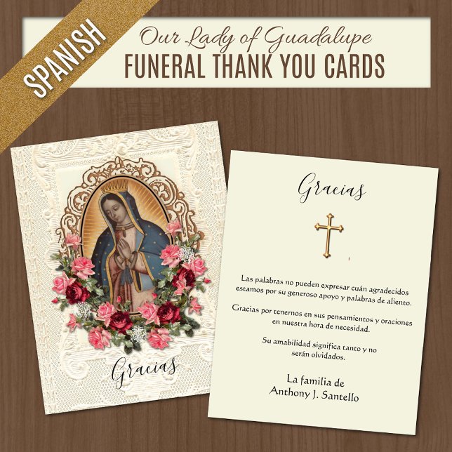 Spanish Funeral Guadalupe Religious Thank You Card (Catholic Spanish Funeral  Memorial Thank You Cards)