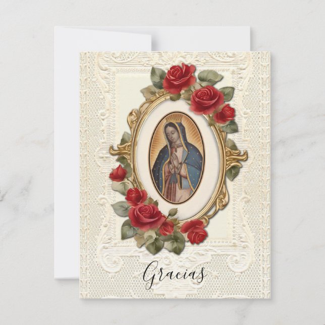 Spanish Funeral Guadalupe Religious Thank You Card (Front)