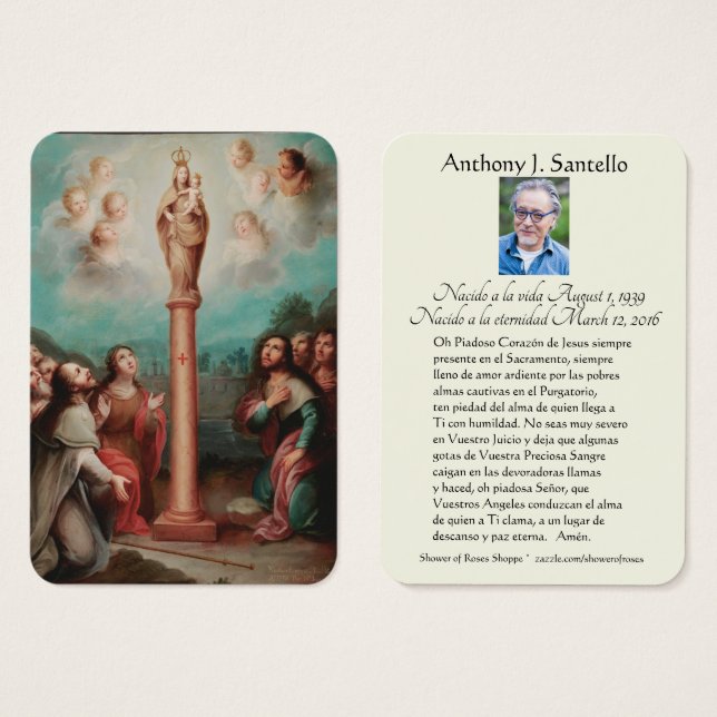 Spanish Funeral Mary El Pilar Memorial Prayer (Front & Back)