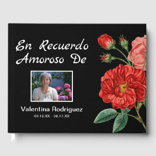 Spanish Funeral Memorial Keepsake   Red Flowers Guest Book
