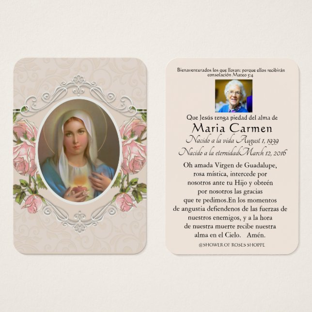 Spanish Funeral Religious Virgin Mary  Holy Prayer (Front & Back)