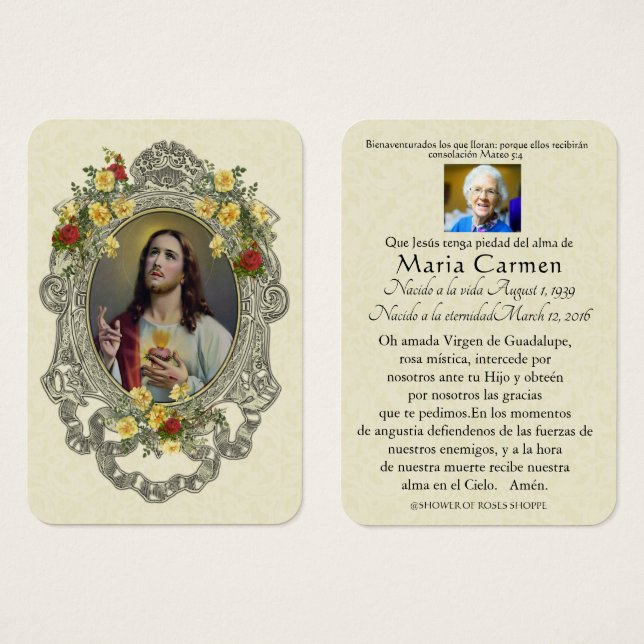 Spanish Funeral Sacred Heart Jesus  Holy Prayer (Front & Back)