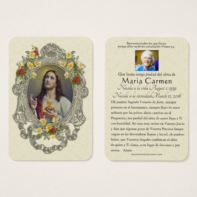 Spanish Funeral Sacred Heart Jesus  Holy Prayer (Front & Back)