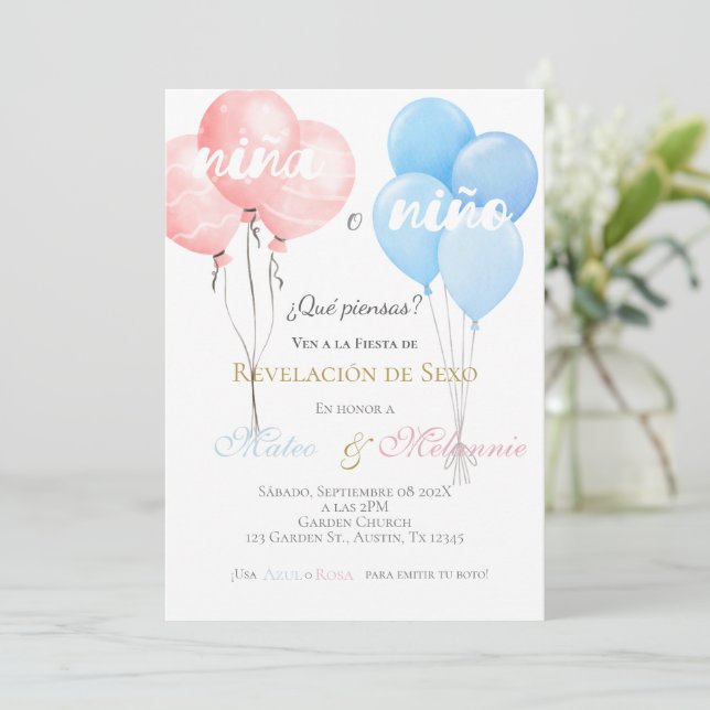 Spanish Gender Reveal Invitation (Standing Front)