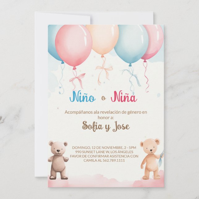 Spanish Gender Reveal Invitation Azul o Rosa (Front)