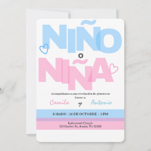 Spanish Gender Reveal Invitation Boho Pink or Blue
