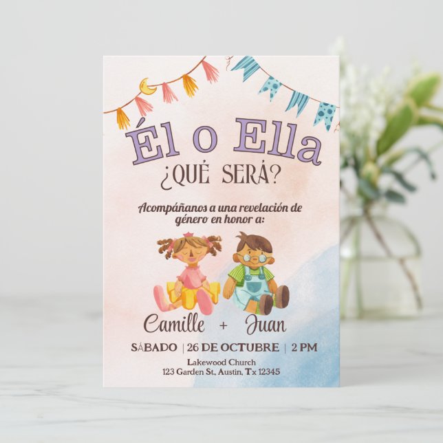 Spanish Gender Reveal Invitation boy or girl  (Standing Front)