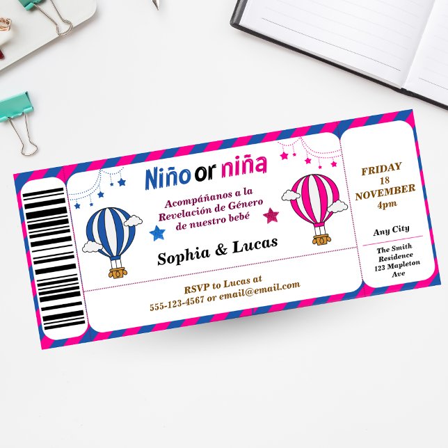 spanish gender reveal Ticket Style Invitation (Creator Uploaded)