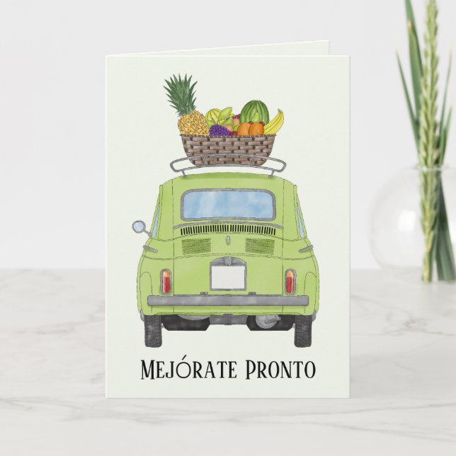 Spanish Get well Red Retro Fiat 500 Card (Front)