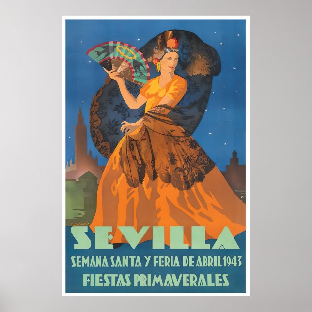 Spanish Gifts Seville Travel Poster Spain Festival (Front)