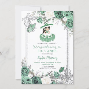 Spanish Girl Sage Green Silver Presentacion 3 Anos Invitation