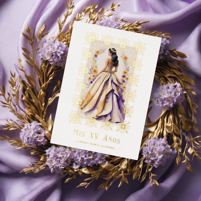 Spanish Glam Quinceañera Gold Ornate Frame (Spanish Glam Quinceañera Gold Ornate Frame Foil Invitation Card.)