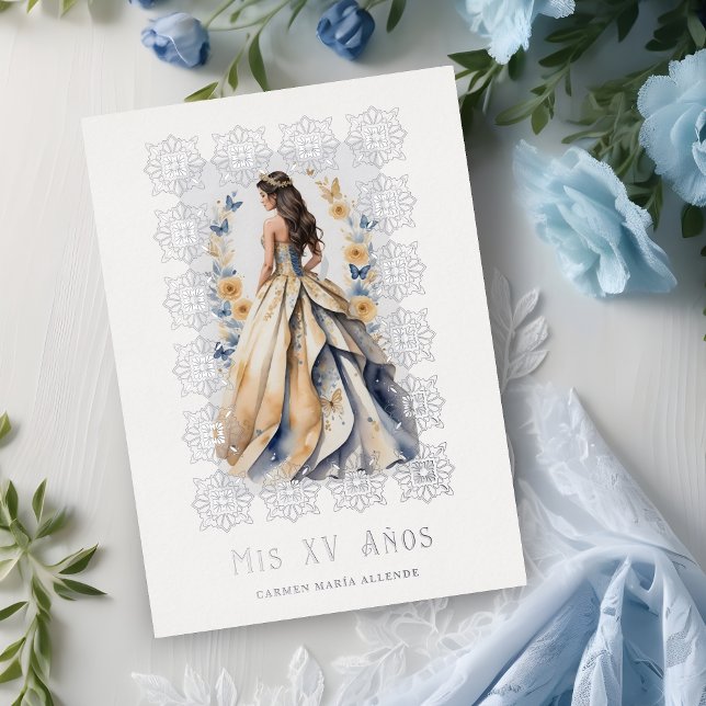 Spanish Glam Quinceañera Silver Ornate Frame (Spanish Glam Quinceañera Silver Ornate Frame Foil Invitation Card.)