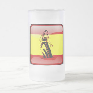 Spanish glossy flag frosted glass beer mug