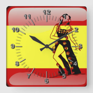 Spanish glossy flag square wall clock