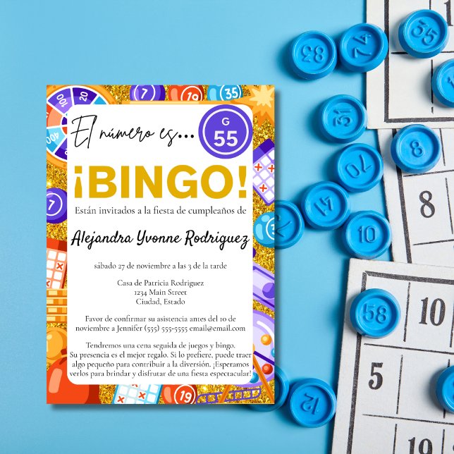 Spanish Gold Bingo & Games Fun 55th Birthday Invitation (Creator Uploaded)
