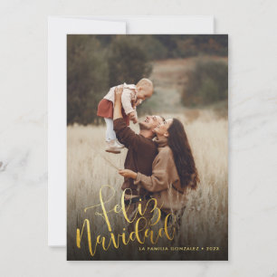 Spanish Gold Foil Script Feliz Navidad 2 Photo Holiday Card