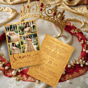 Spanish Golden & Dark Red Trendy XVs Collage 4  Invitation