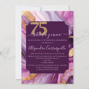 Spanish Gorgeous Pink Agate 75th Birthday Party Invitation