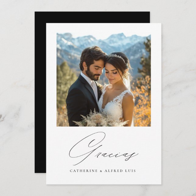 Spanish Gracias Elegant Calligraphy Wedding Thank You Card (Front/Back)
