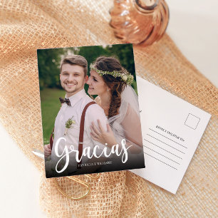 Spanish Gracias Modern Photo Wedding Thank You Postcard