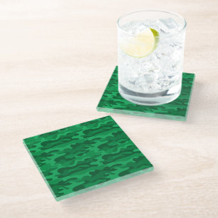 Spanish Green Monocolor Camo Bar Key Glass Coaster