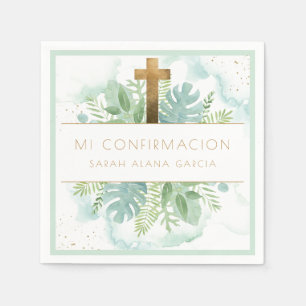 Spanish, Greenery Boy/Girl Confirmation Pale Green Napkin