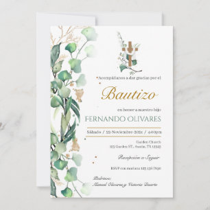 Spanish Greenery Floral Baptism Invitation