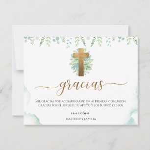 Spanish, Greenery Religious Event Thank You Card