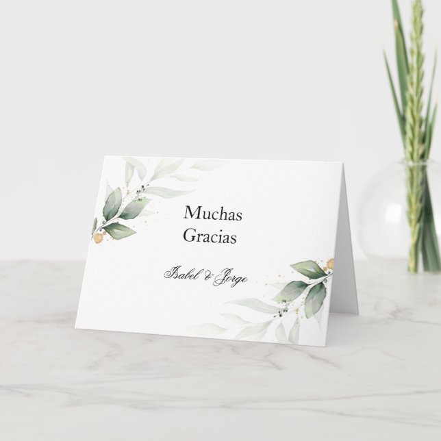 Spanish Greenery Thank you Wedding Card en Español (Front)