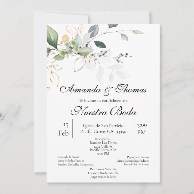 Spanish Greenery Wedding invitation (Front)