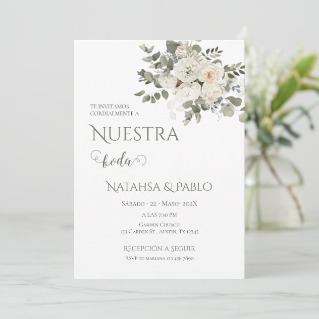 Spanish Greenery Wedding Invitation (Standing Front)