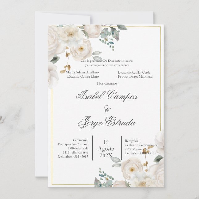 Spanish Greenery Wedding Invitation (Front)