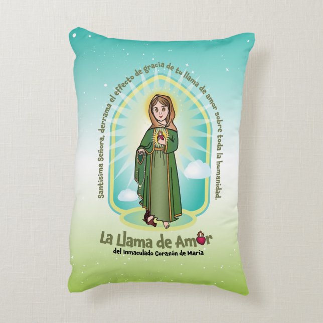 Spanish GRN Bg Kids FOL Mary Icon + Unity Prayer  Decorative Cushion (Back(Vertical))