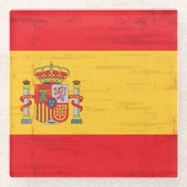 Spanish grunge flag glass coaster (Front)