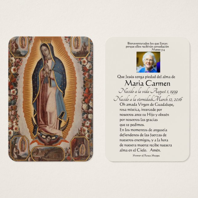 Spanish Guadalupe Mary Funeral Prayer  Holy Card (Front & Back)