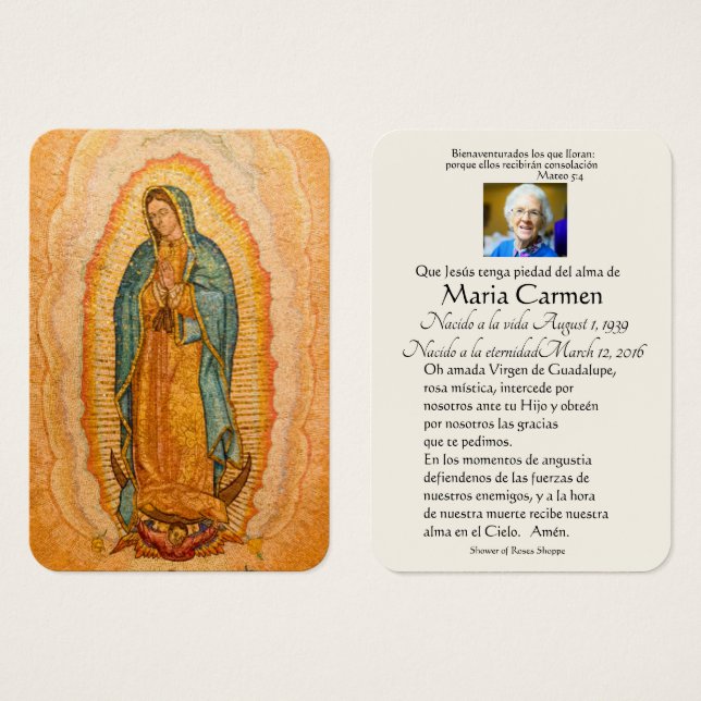 Spanish Guadalupe Mary Funeral Prayer  Holy Card (Front & Back)