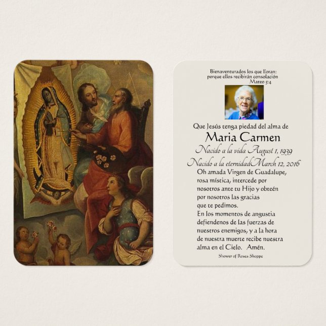 Spanish Guadalupe Mary Funeral Prayer  Holy Card (Front & Back)